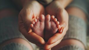 baby cradled in the arms of mother